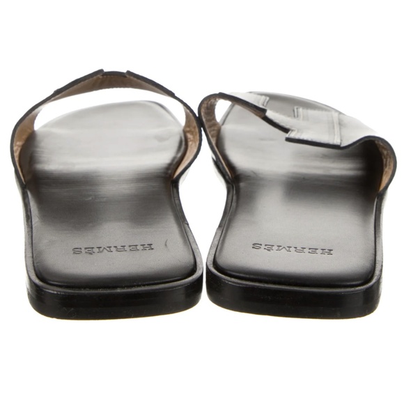 Hermes Black Leather Slide Sandals 41 Contrast Stitching Authentic - Picture 5 of 9
